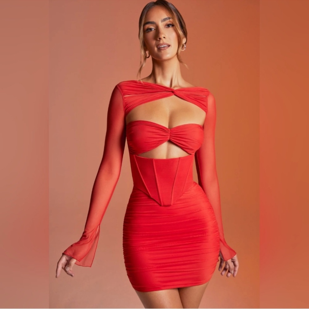 Oh Polly Fiery Red Long Sleeve Dress